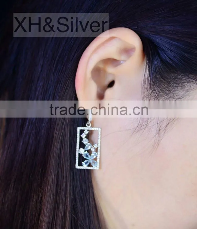 Shiny Sterling Silver Big Design More Stone Color Earrings with Dangle Design
