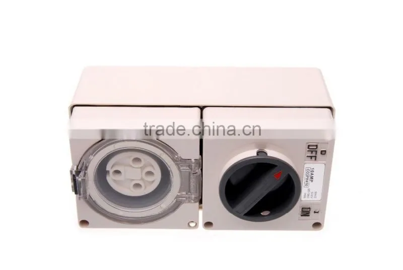 Three Phase 4 Round Pin Combo Switch & Socket 50A (Resistive Orange)