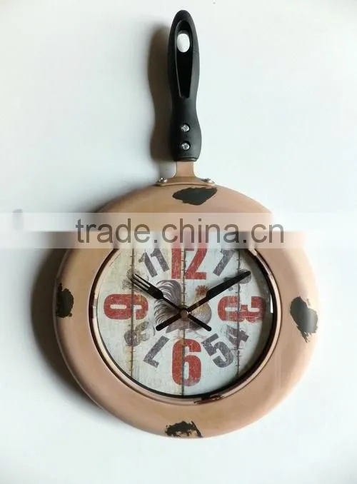 Vintage Pan Kitchen Wall Clock,2015 Country Style Frying Pan Wall Clock