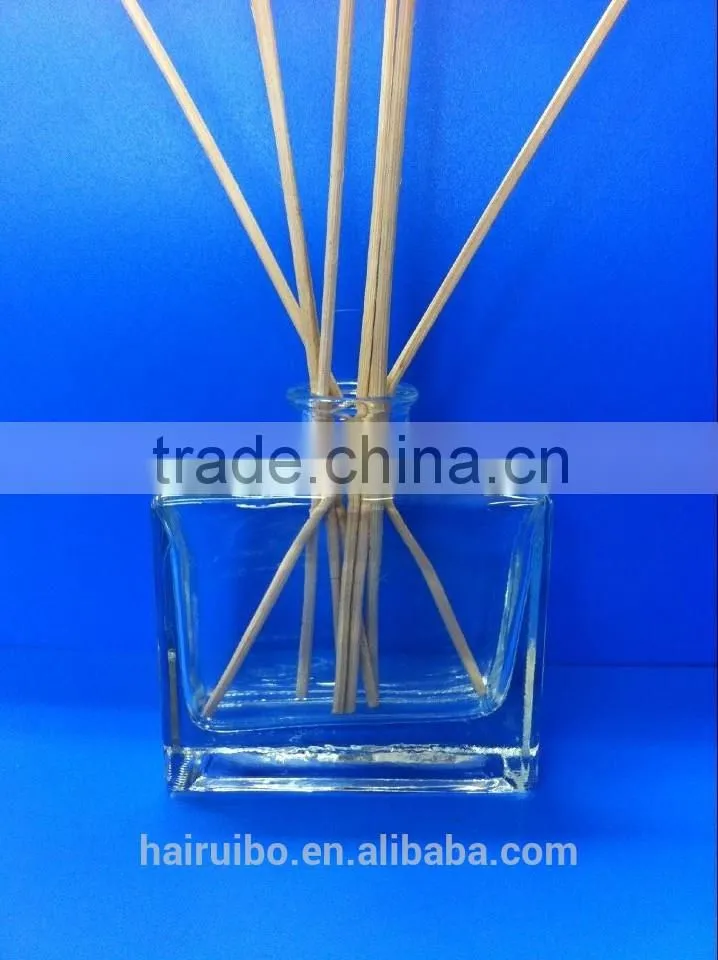 130ML Transparent Clear Square Glass Aroma Reed Diffuser Bottle with Rattan Sticks