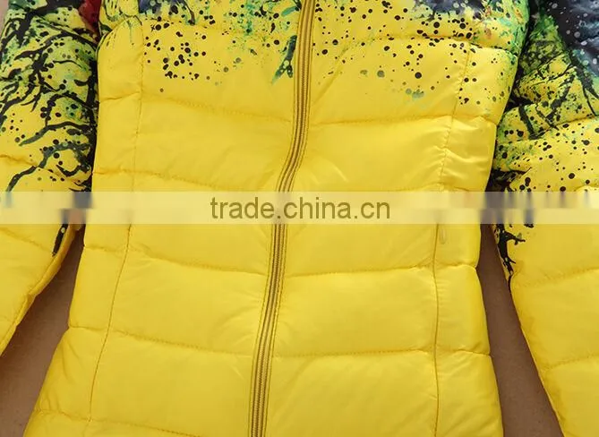 New Women's coats fur collar short down jacket printed cotton women's coat