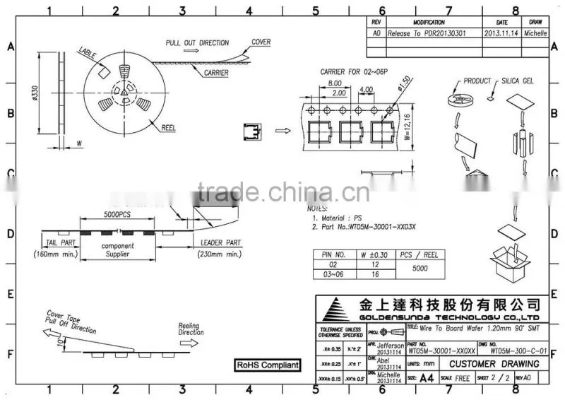 1.2mm Pitch SMT Electronic Wire to Board Right Angle PCB 6PIN Connector