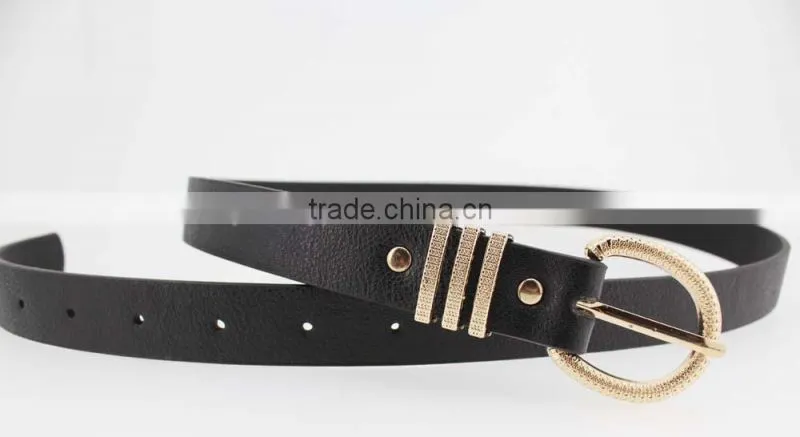 fashion black pu leather women accessories belt with Gold buckles in YiWu