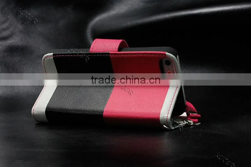 Colorful PU leather book case for iphone 5 with Card Slots inside