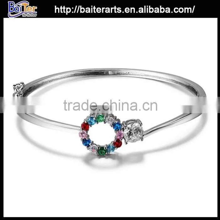 multi colors women's alloy copper heart shaped zircon ruby bracelet bangles