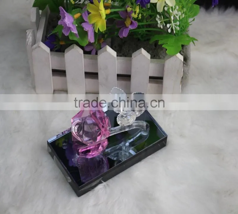 Factory directly sale hot seller high quality crystal rose with base togther for hot selling