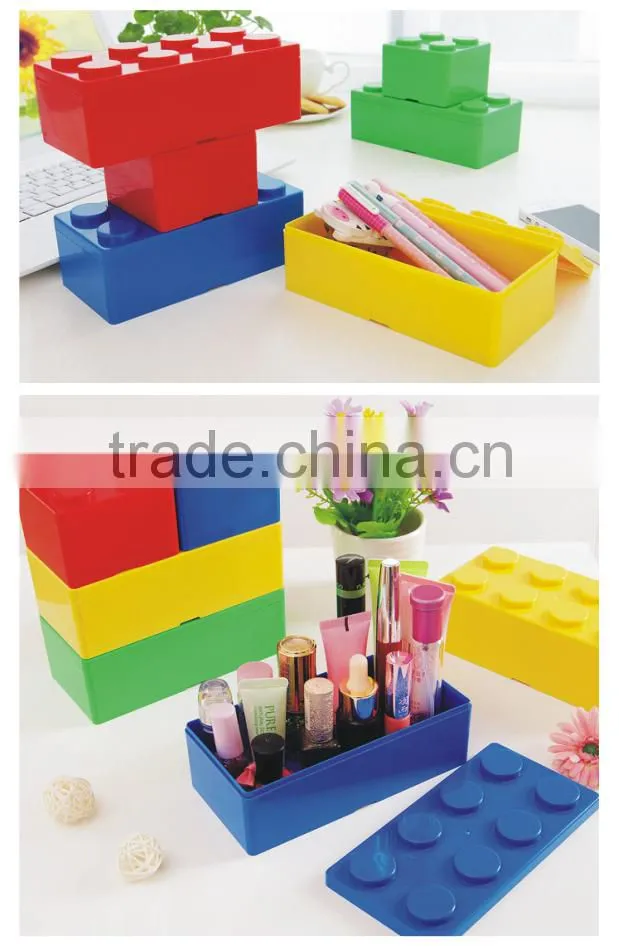 Multi-function novelty design building blocks toy storage box plastic