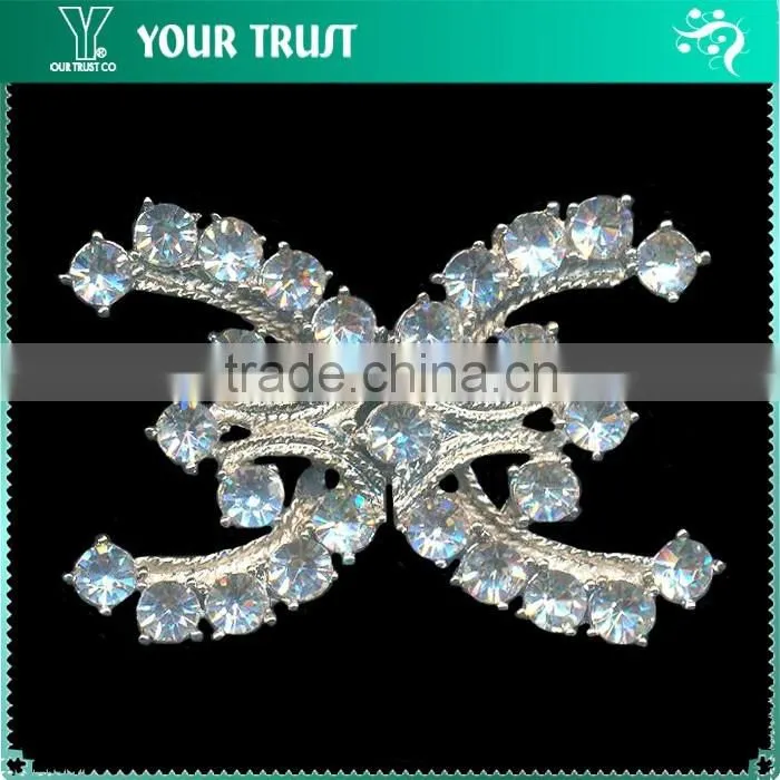 6MM 2MM Clear Cystal Rhinestone Wedding Garment Rhodium Metal Pair Buckle