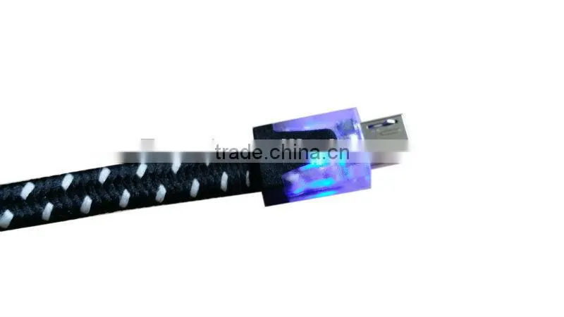 OEM Fabric Braided LED Light Micro USB data Sync Charging Cable for HTC Nokia Samsung