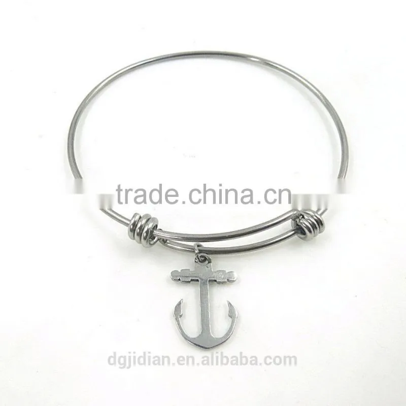 wholesale stainless steel expandable wire bangle with charm