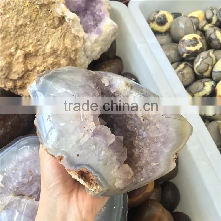 Natural Agate Light Purple Amethyst Geode Crystal Stones