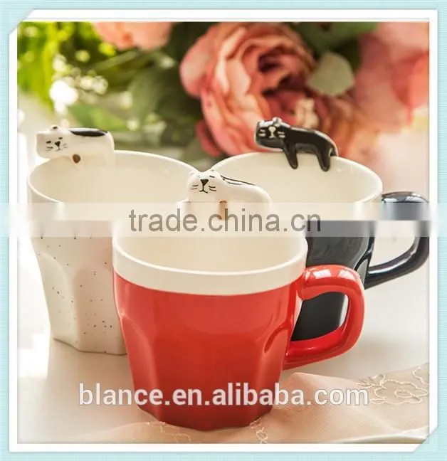 ceramic lazy cat mug with lovely animal figurine on the rim