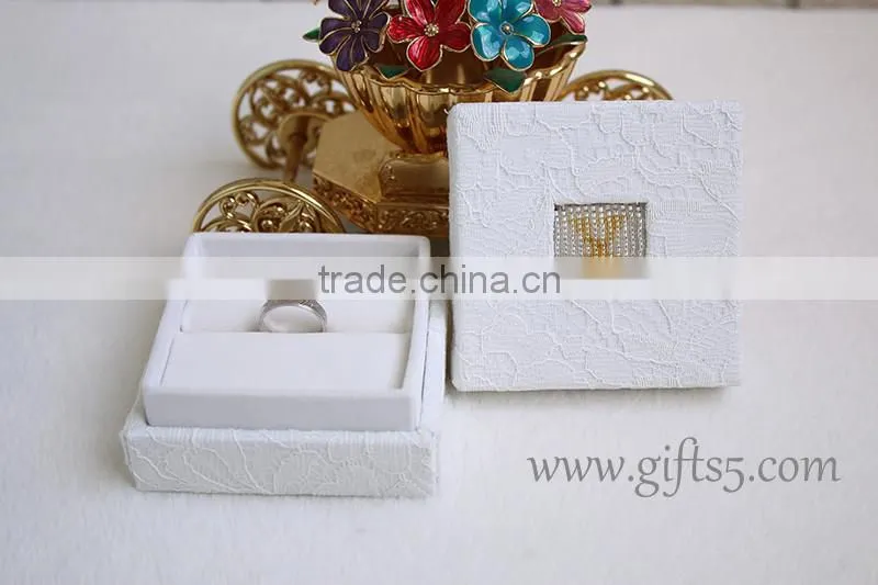 Custom white wedding ring box with beaded name plate of X