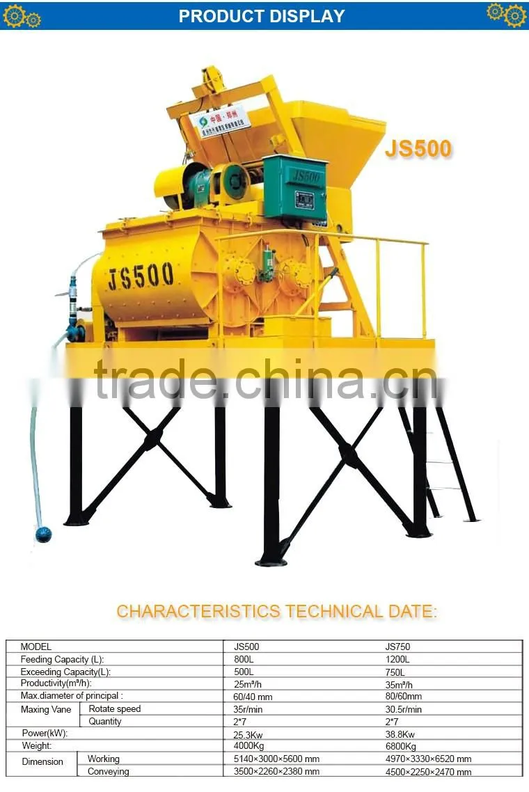 Parts Spares Construction Equipment Cheap Js500 Concrete Mixer Capacity