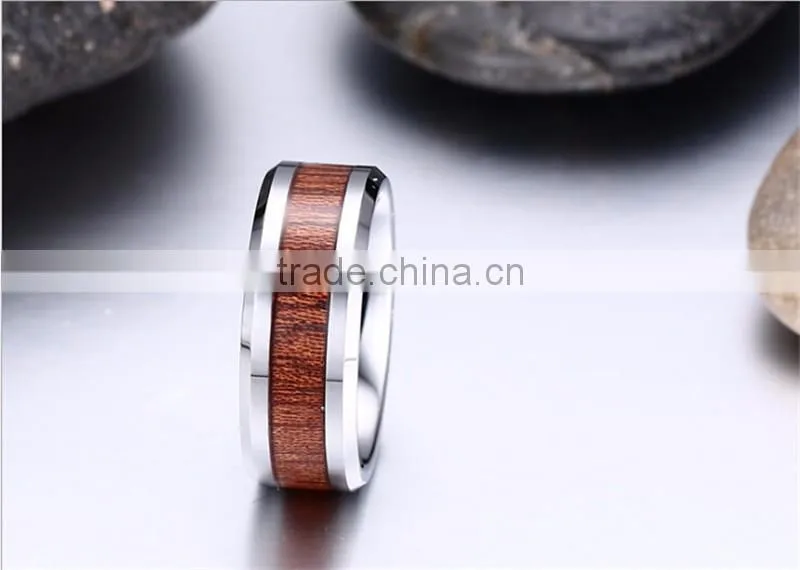 8 mm Wooden Inlay High Polish Tungsten Carbide Ring