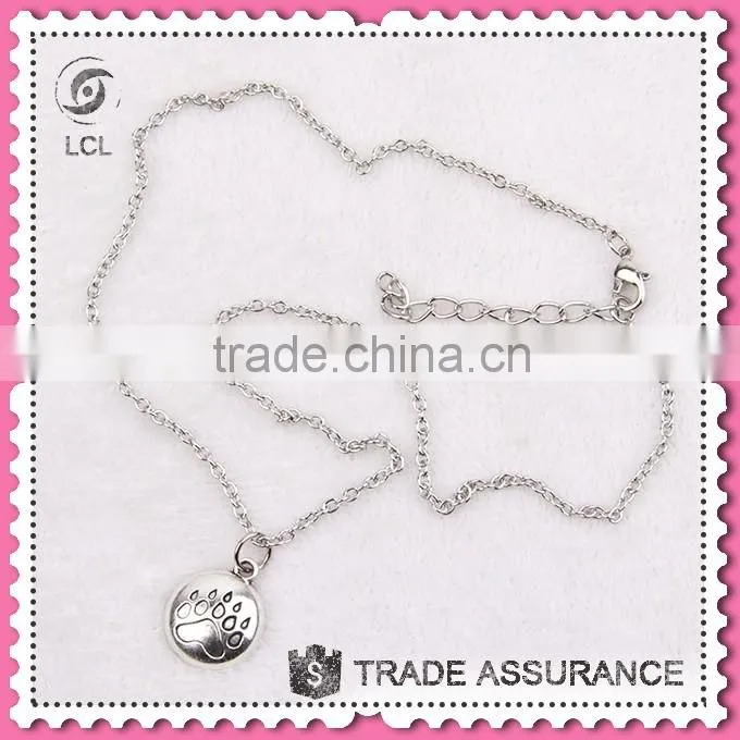 Simple necklace designs with Cat's paw pendant, imitate silver chain alloy necklace for women