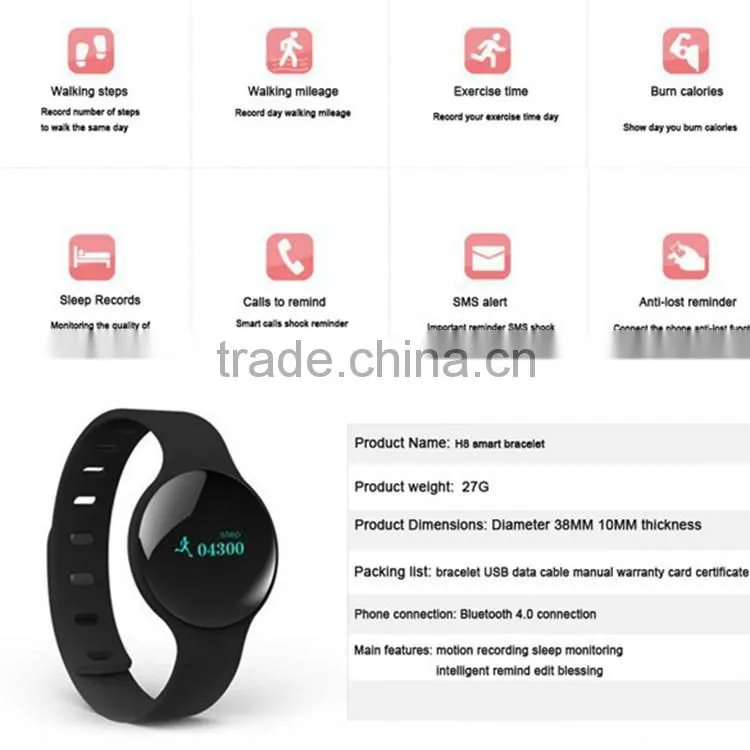 oem smart watch bracelet bluetooth anti-lost fitness tracker smart bracelet h8 with sdk
