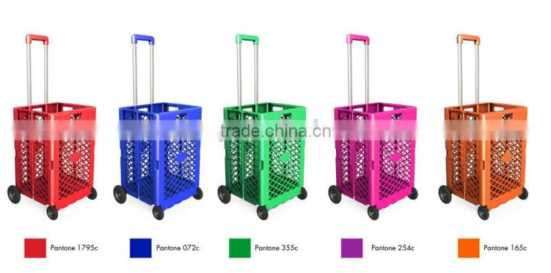Plastic Collapsible Shopping Cart Portable Folding Plastic Rolling Hand Cart rolling plastic pull cart