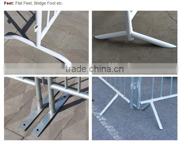 road barricade or pedestrian barrier/metal crowd control barrier at riot/event for crowd control