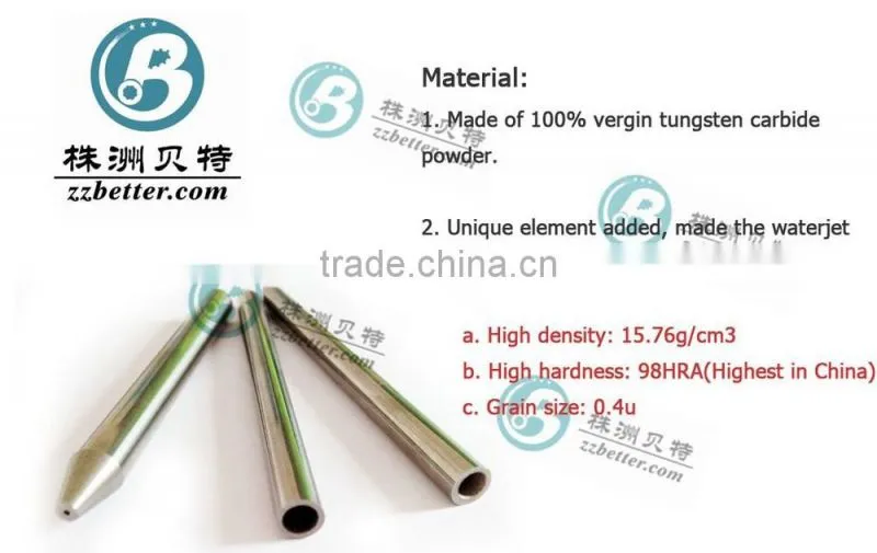 solid carbide waterjet nozzle and orifice for waterjet cutting tools