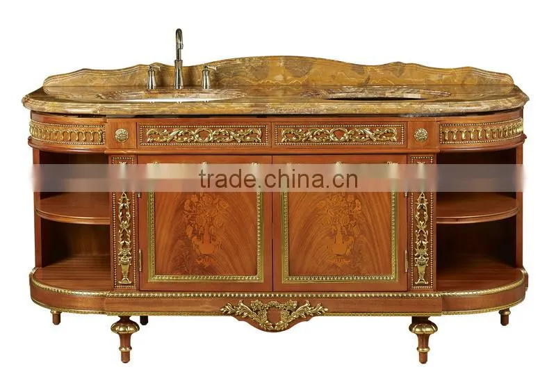 Exquisite Wood Carved Bathroom Vanity Table With Mirror, Retro Wooden Bathroom Vanity Cabinet With Sink