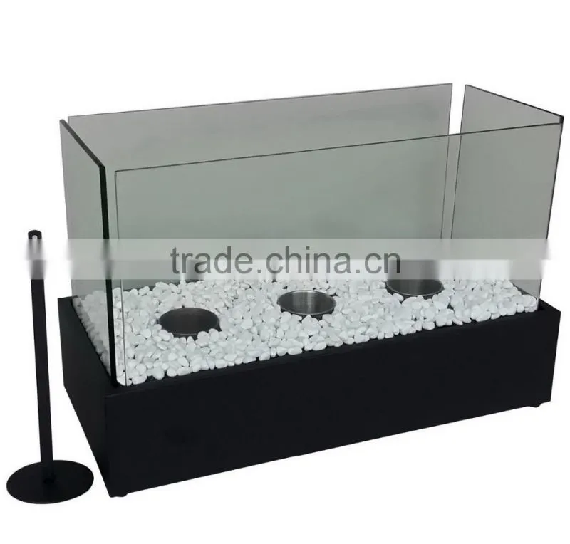 decorative square table top iron metal &glass bio ethanol fireplace