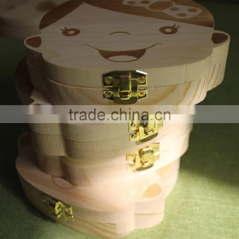 Unique christmas gifts Custom Children toy organizer storage Baby milk Teeth laser Wooden growth memory tooth gift packing box