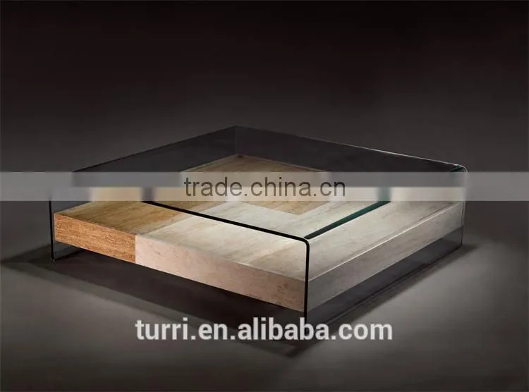 Modern Travertine With Movable Glass Surface Tea Table