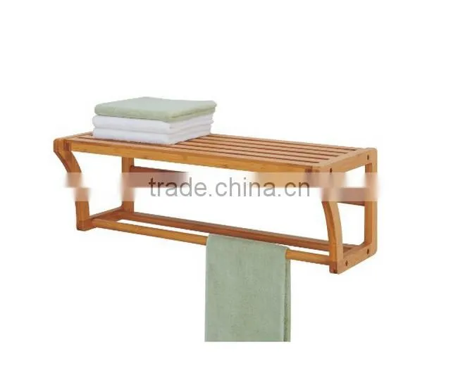 Wall Mount Double Bamboo Bathroom Towel Rack