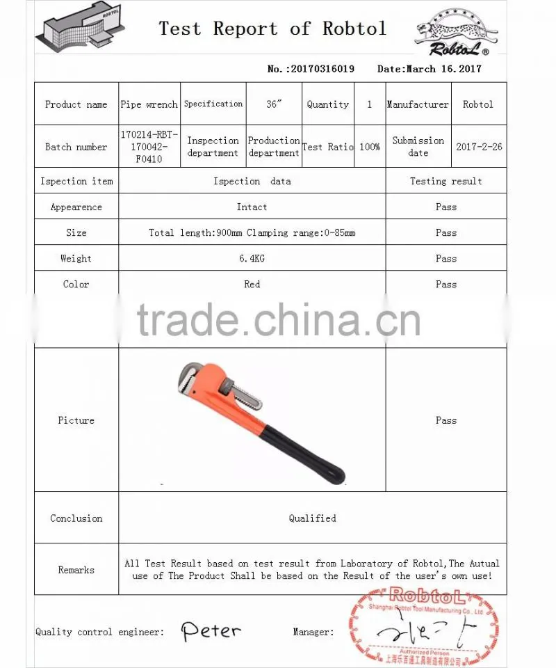 36 inch straight heavy duty american type style pipe wrench monkey adjustable plumbing spanner clamp