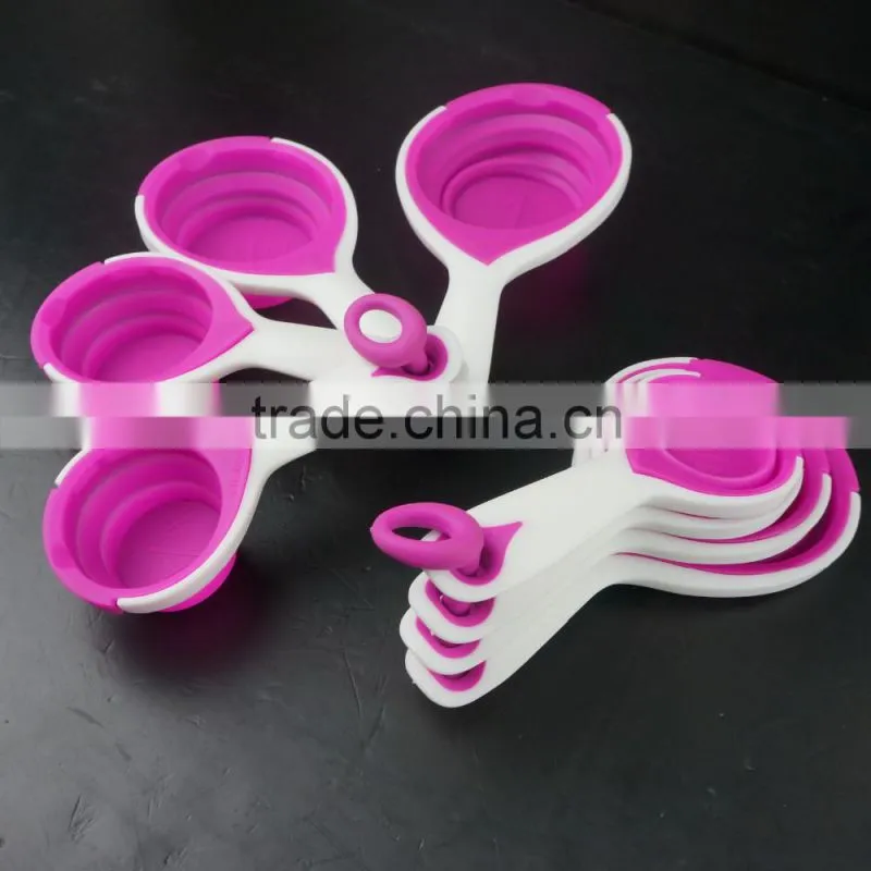 16128 SILICONE MEASURING CUPS SET CUP SPOON KITCHEN TOOL COLLAPSIBLE BAKING COOK