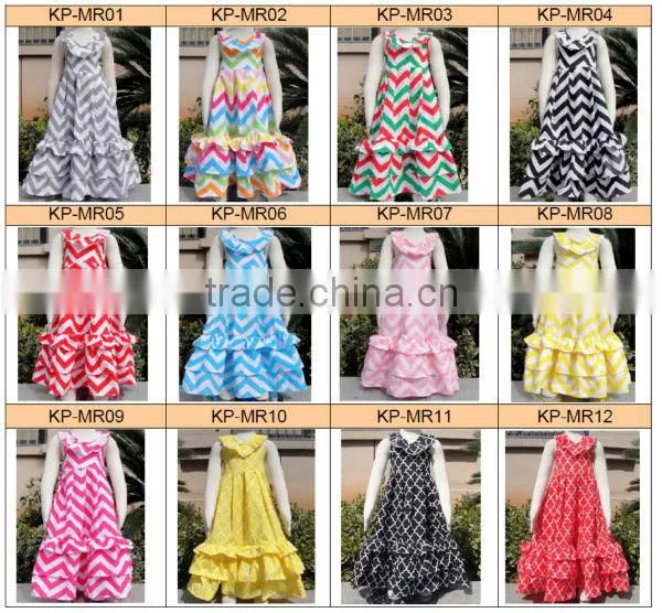 2014 Wholesale baby girls new design dresswear model ruffle Chevron Printed Woven Dress