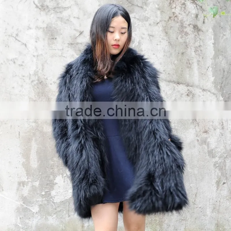 CX-G-A-91B Real Raccoon Fur Soft Women Hand Knitted Fur Jacket