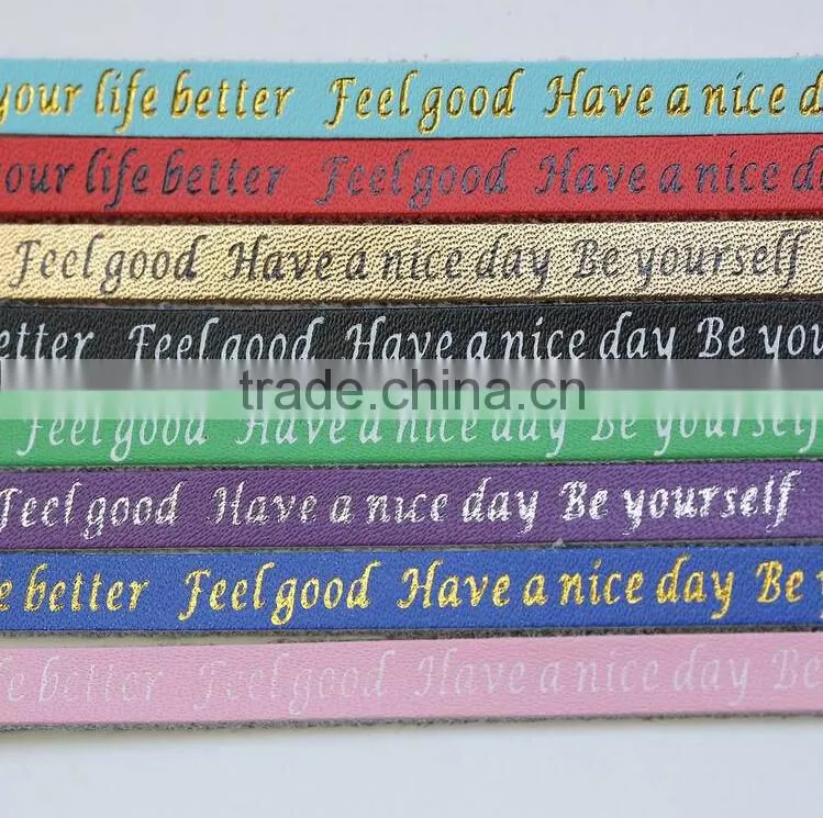 metal logo tag leather bracelet bangle custom letter stamped charm leather bangle bracelet promotion leather bracelet