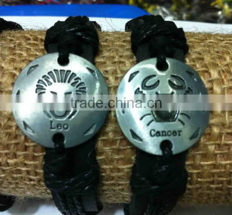 Zodiac sign leather bracelet,Scorpio sign leather bracelet