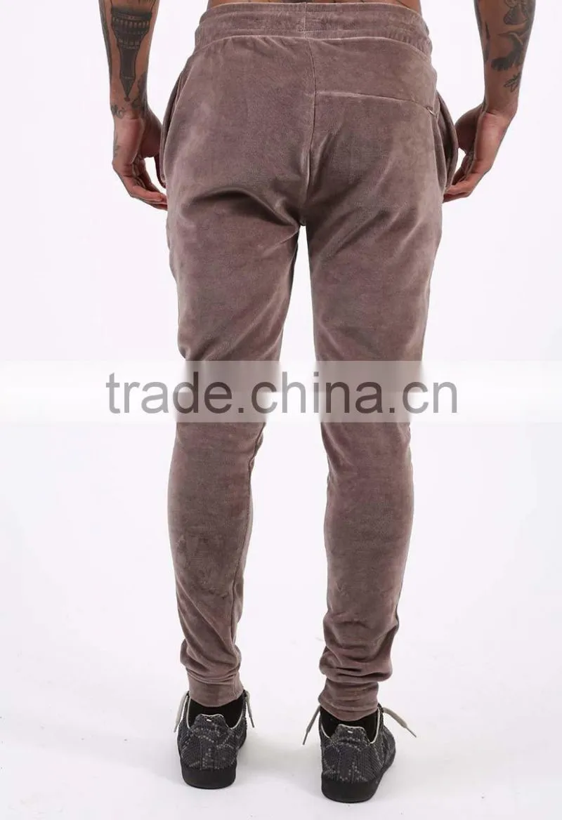 Custom velour tracksuit bottom slim fit velour pants wholesale in China