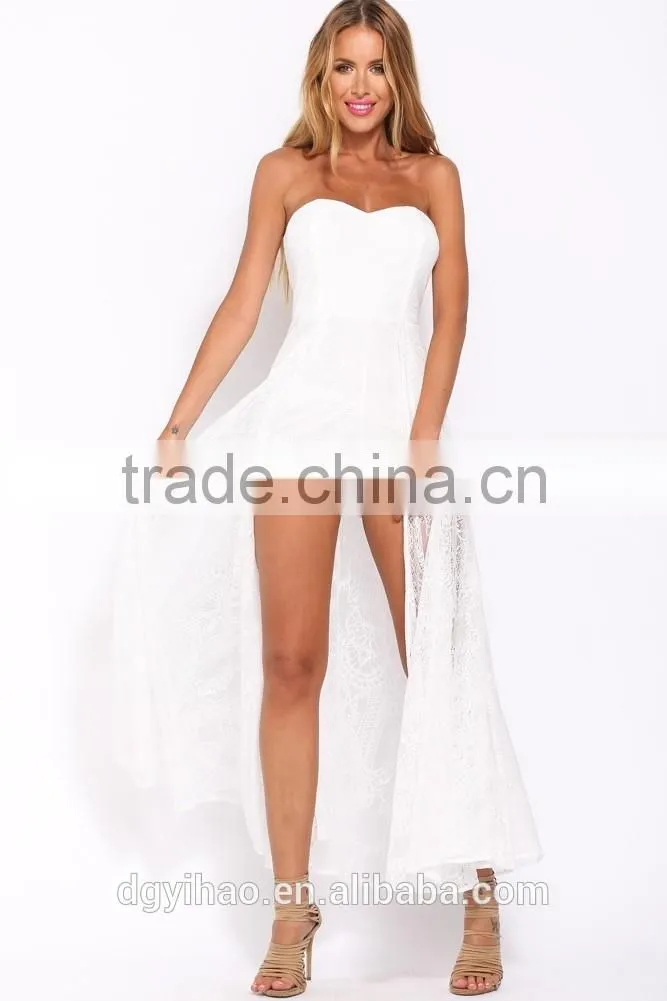 Custom White Lace Dress/White Lace Half Sleeve Dress/White Lace See-through Prom Dress Wholesale dress