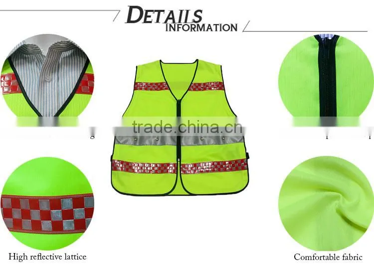 Construction worker waistcoat safety reflective running vest with led
