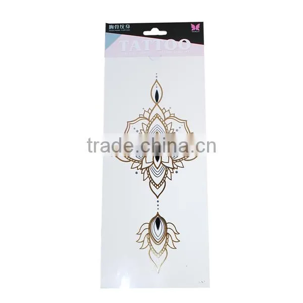 Paper Removable Waterproof Temporary Sternum Tattoo Sticker Body Art Golden Flower Pattern Temporary Tattoo Transfer Paper