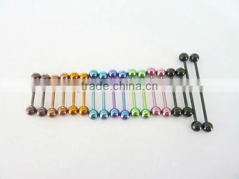 Wholesale New Hot Charm 14G 316L Surgical Stainless Steel plate anodized black piercing industrial barbell tongue ring