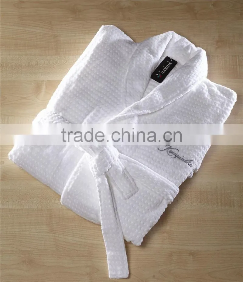 Customized hotel luxury quick dry white shawl collar velour check bathrobe wholesale