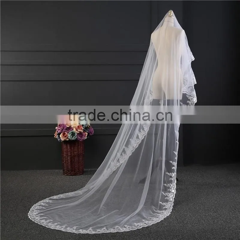 2017 wholesale new long Tulle Wedding Bridal Veils TwoTiers Tulle Cathedral Bridal Veils