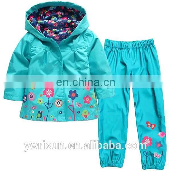 New Multiple Colors Bomber Raincoat Kids Custom Rain Coat Flower Wholesale Nylon Jacket With Blazer Pants