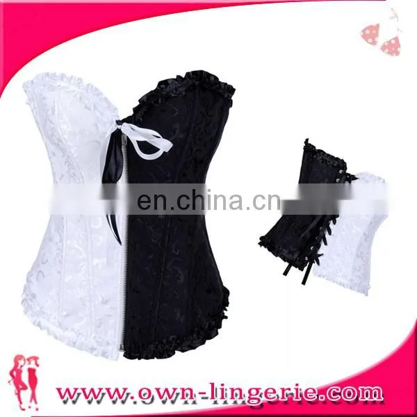 hight quality white and black with zipper waist training corset