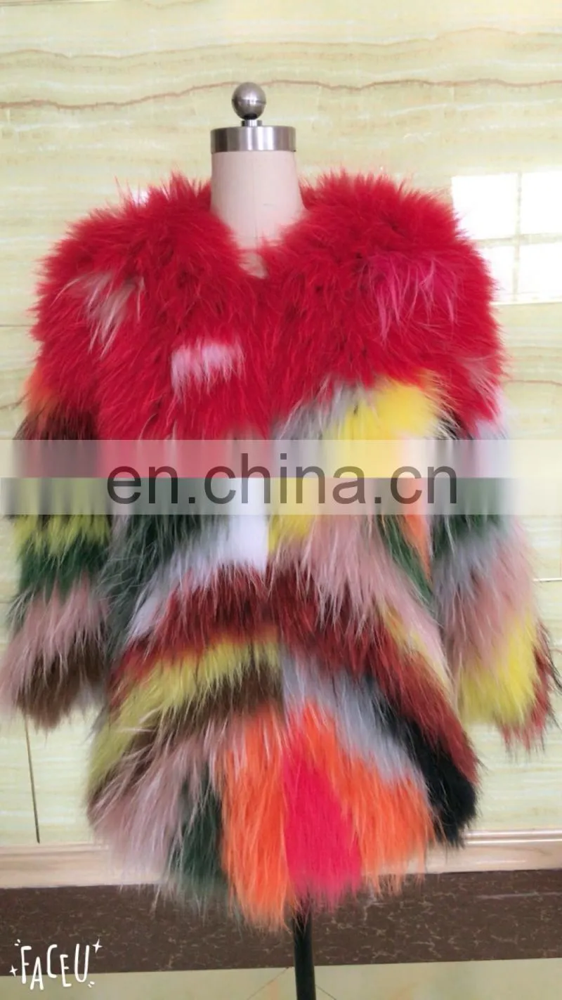 Hot-sale real raccoon fur colorful jacket winter for women