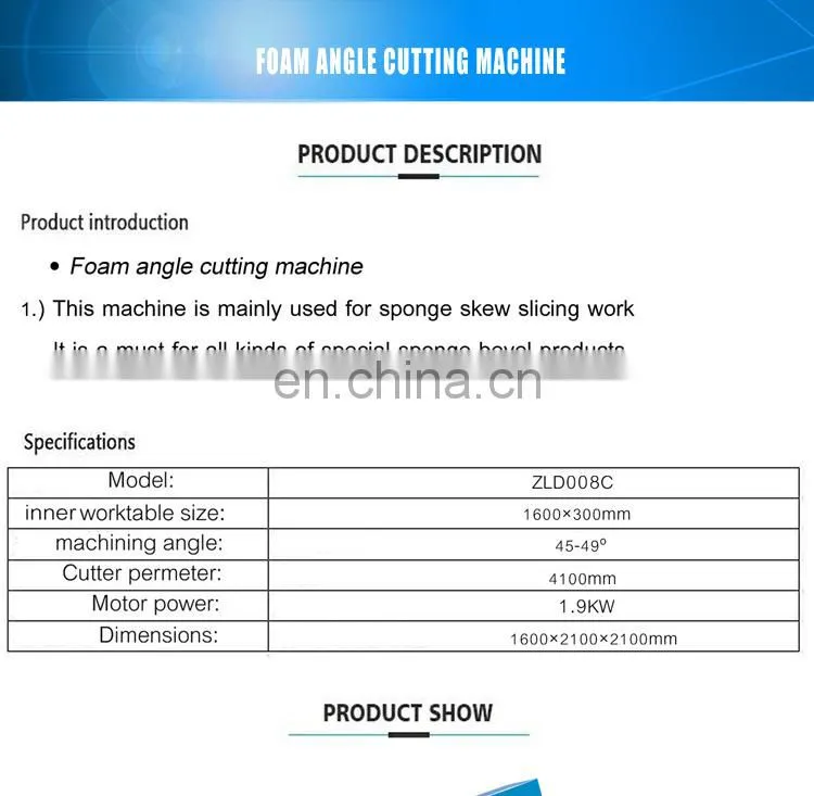 2018 China Foam sponge EVA 45-90 degrees cutting machine