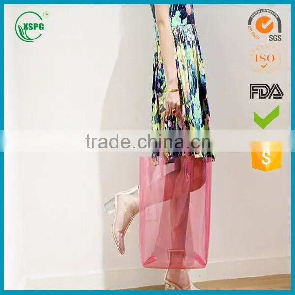 colorful clear pvc shopping plastic bag with handle