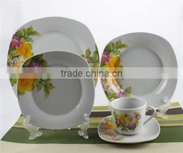 20 pcs porcelain dinner set with part decal square ceramic 20 pcs dinner set