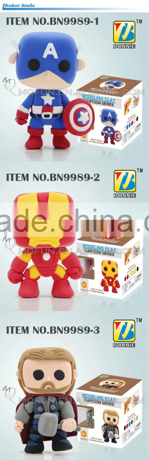 Mini Qute Bonnie 6 styles Marvel Avenger Super hero Captain America DIY cartoon kids Modeling clay plasticine educational toy