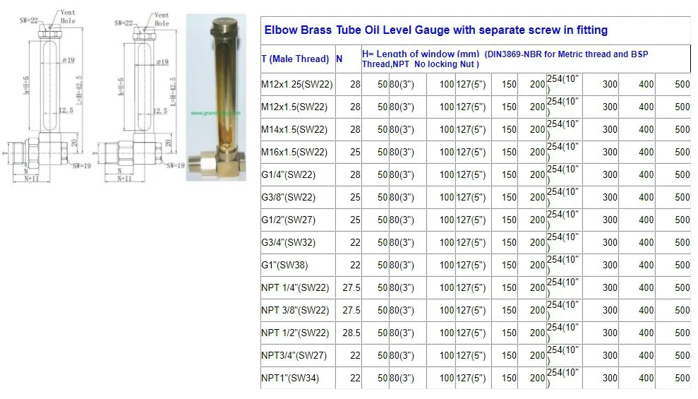 Elbow Brass Tube Oil Level Gauge Indicator